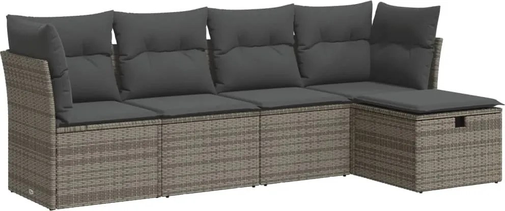 vidaXL Set canapea de grădină cu perne, 5 piese, gri, poliratan