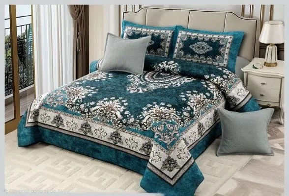 Cuvertură catifea matlasată, cu model, 5 piese, pat 2 persoane, 230x250 cm, CM49