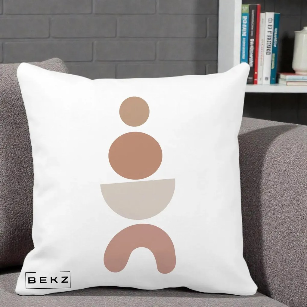 Perna Decorativa Geometric Boho Cercuri si Arc, 40x40 cm, Alba Mata, Husa Detasabila, Perna Inclusa, BEKZ®