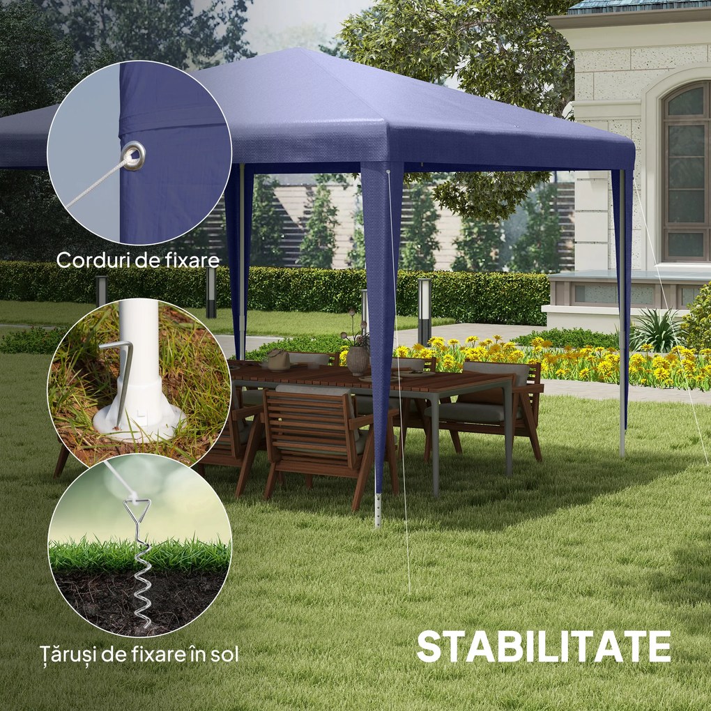 Outsunny Cort de Grădină cu 4 Orificii de Drenaj, Funii și Șuruburi,  293x293 cm, Albastru Închis | Aosom Romania