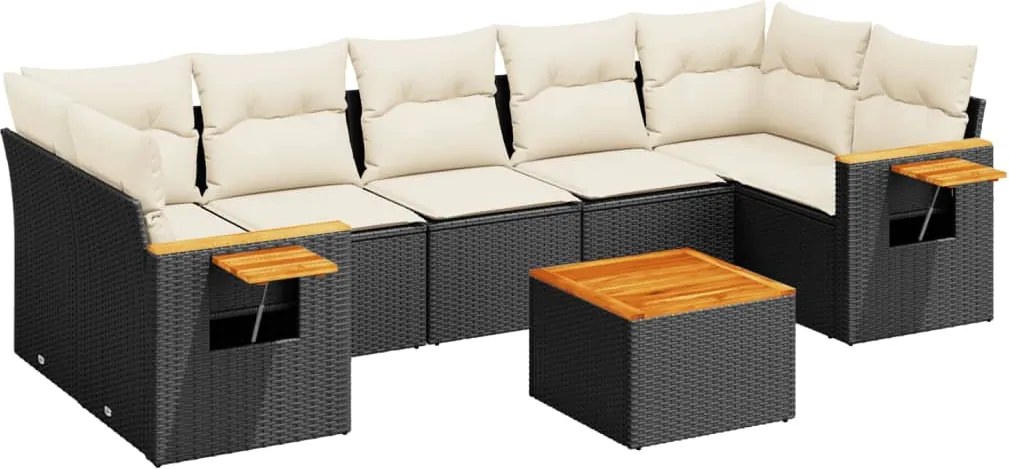 vidaXL Set mobilier de grădină cu perne, 8 piese, negru, poliratan