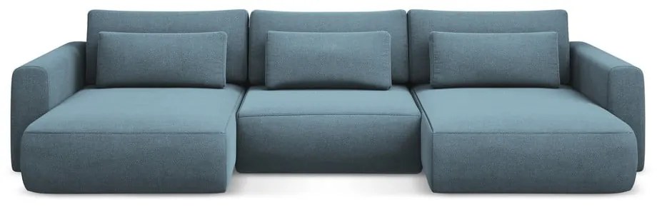 Colțar albastru deschis extensibil/cu spațiu de depozitare (în formă de "U") Kapua – Makamii