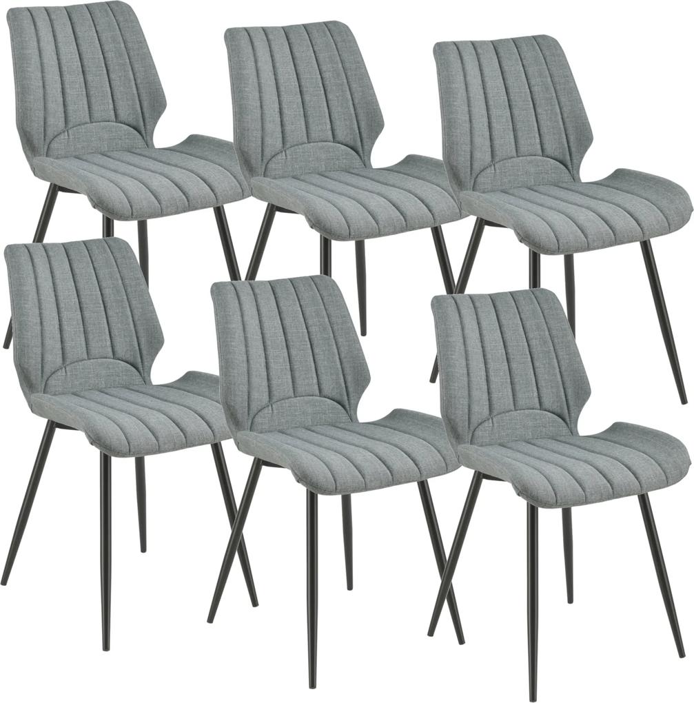 [en.casa]® Set sase bucati scaune tapitate design Novi, 77 x 57,5 x 46 cm, poliester/metal, gri inchis