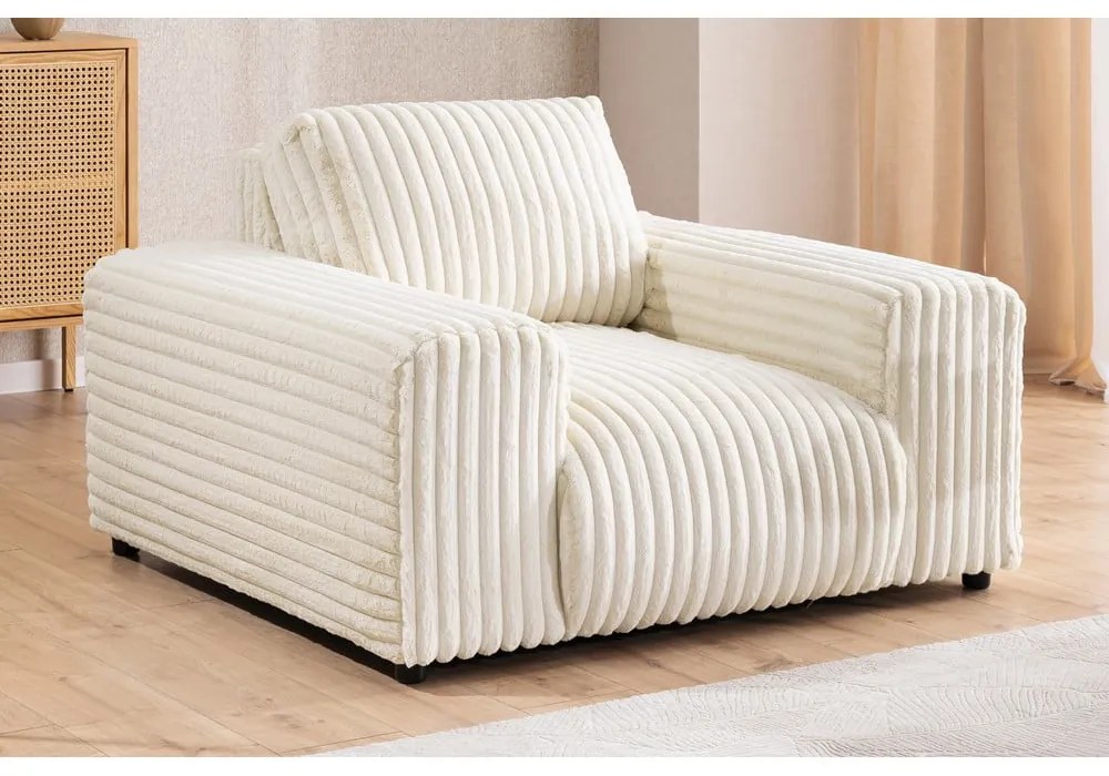 Fotoliu crem cu tapițerie din catifea reiată Justin – Ropez