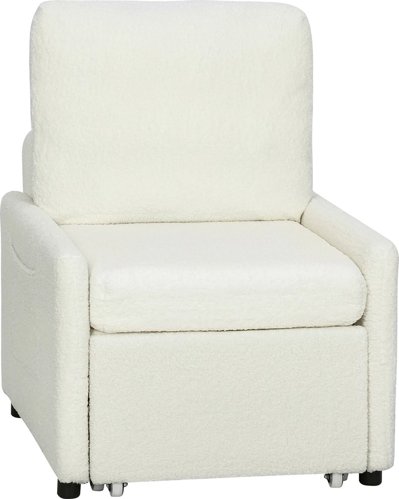 HOMCOM Fotoliu convertibil 1 loc, fotoliu-pat cu depozitare ascunsă, șezut larg și căptușit, 72 x 85,5 x 91 cm, crem | Aosom Romania