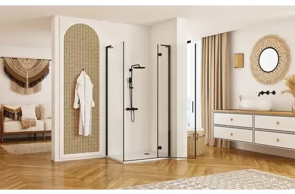 Cabina de dus dreptunghiulara Rea Hugo cu usa batanta 90x80 cm negru