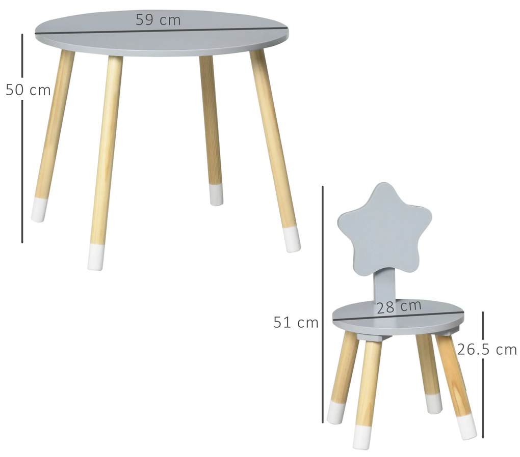 HOMCOM Set de masa si scaun pentru copii din lemn pentru arta si mestesuguri, timp de gustare, teme | Aosom Romania