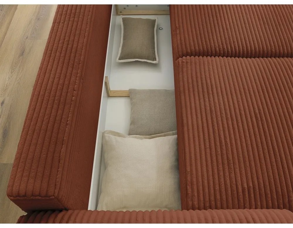 Canapea cărămizie extensibilă cu tapițerie din catifea reiată 257 cm Lucien – Bobochic Paris