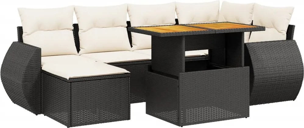 vidaXL Set canapele de grădină cu perne, 7 piese, negru, poliratan