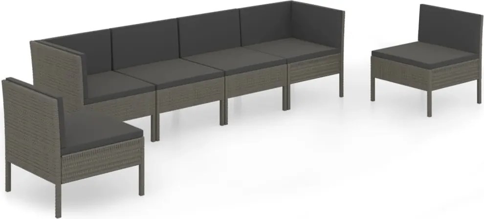 vidaXL Set mobilier de grădină cu perne, 6 piese, gri, poliratan