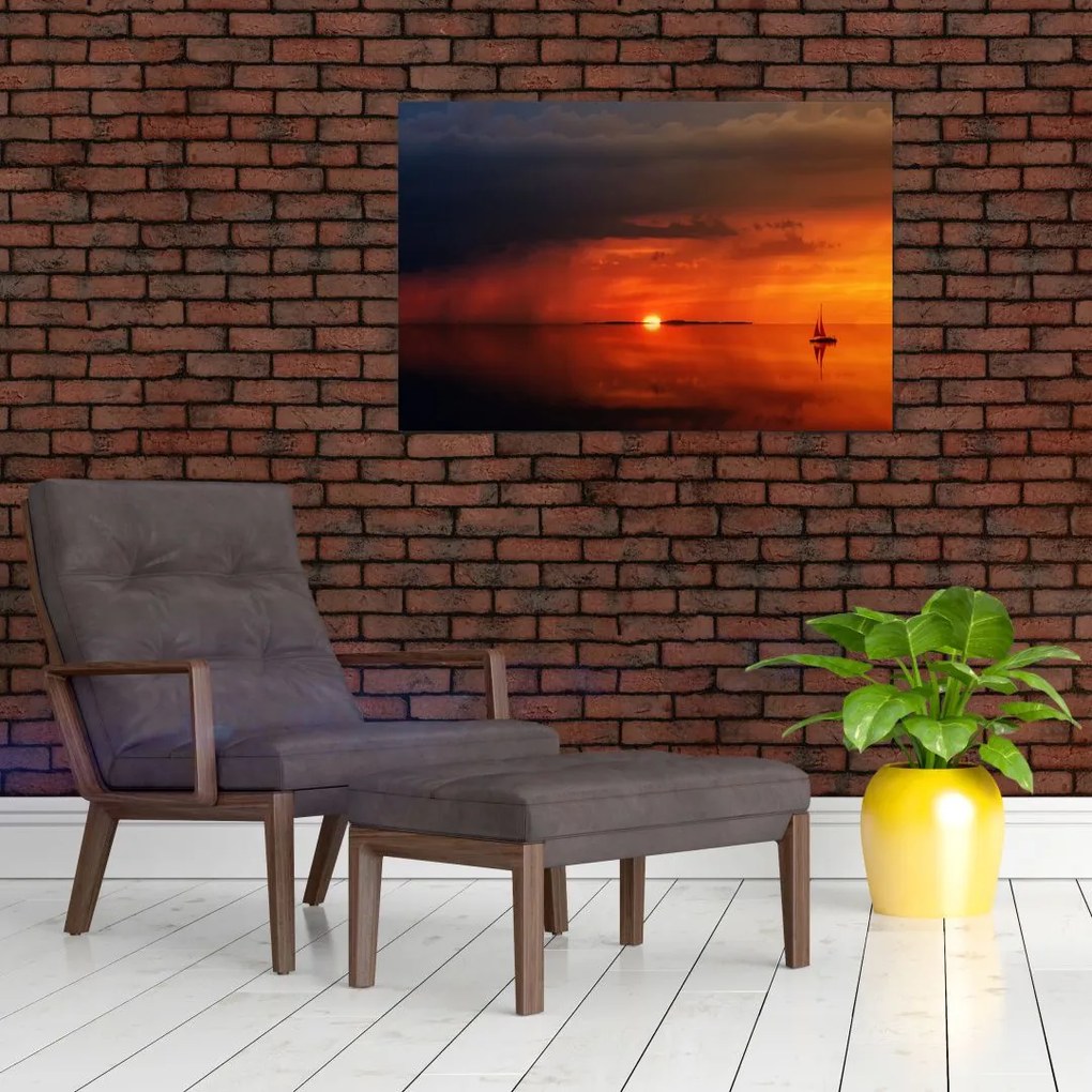 Tabloul apusului de soare cu barca (90x60 cm)