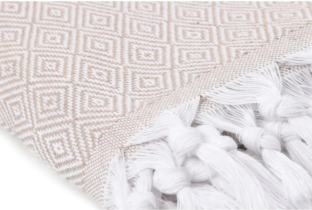 Cuvertură din bumbac pentru pat dublu Galina Beige White, 220 x 240 cm, bej deschis