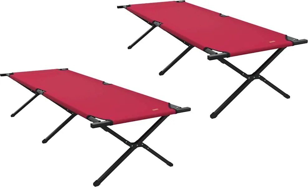 vidaXL Pat pliabil pentru camping Manual 2 pcs Roșu 210 x 80 x 46 cm