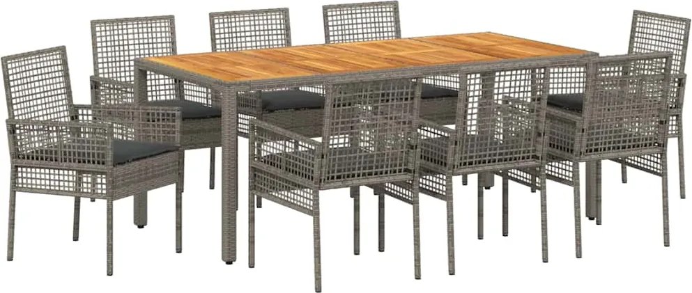 vidaXL Set de masă pentru grădină 9 pcs Gri poliratan