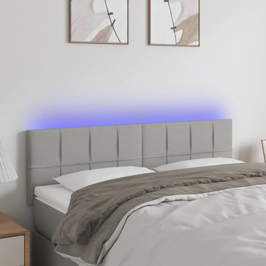 vidaXL Tăblie de pat cu LED, gri deschis, 144x5x78/88 cm, textil