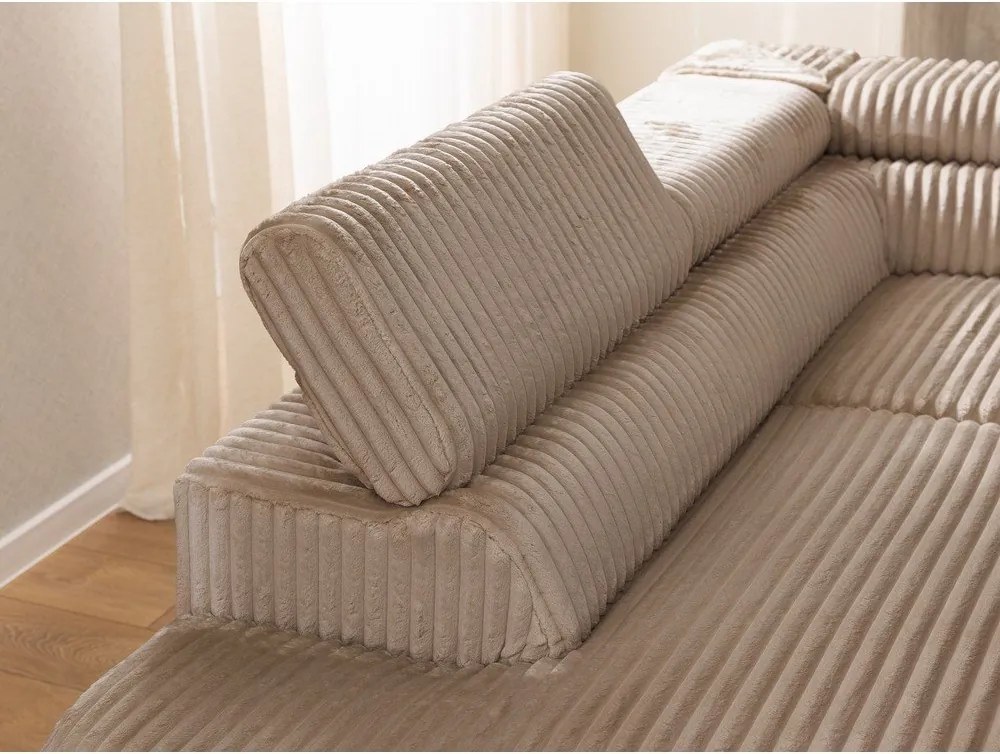 Colțar maro cu tapițerie din catifea reiată (cu colț pe partea stângă/în formă de ”L”) Marbeya – Ropez