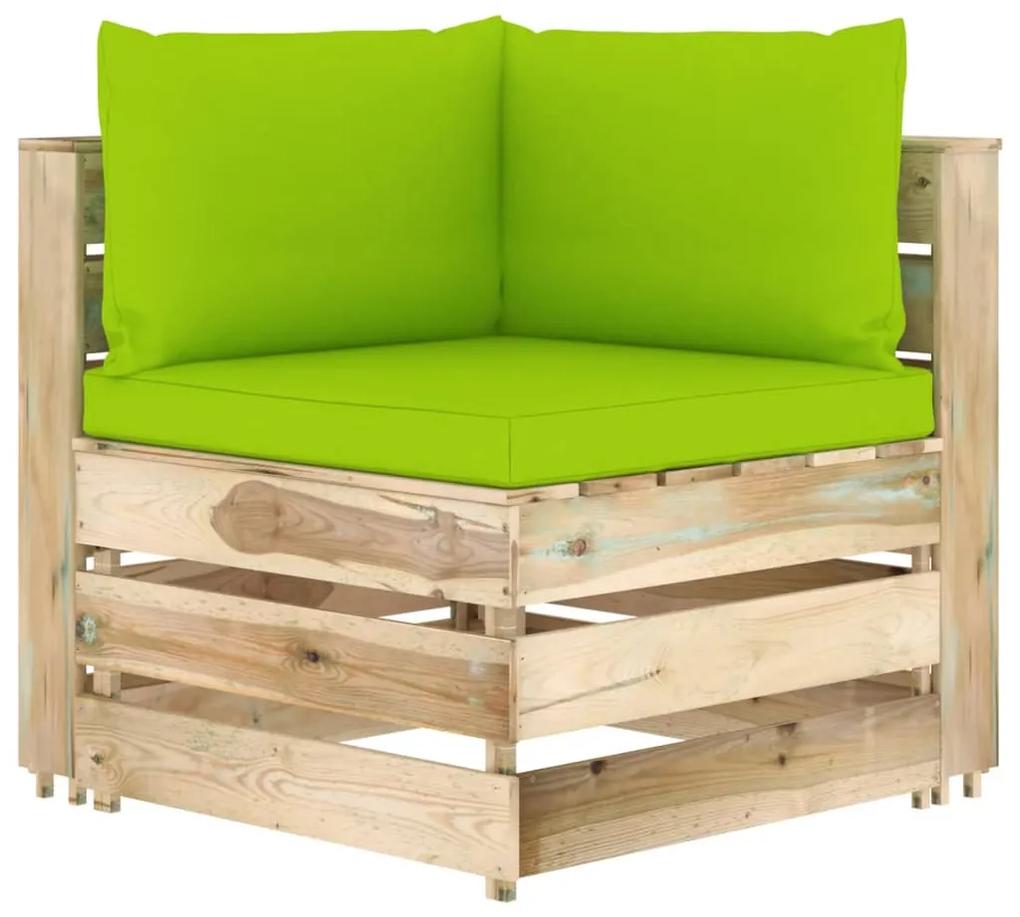 Set mobilier de gradina cu perne, 6 piese, lemn verde tratat bright green and brown, 6