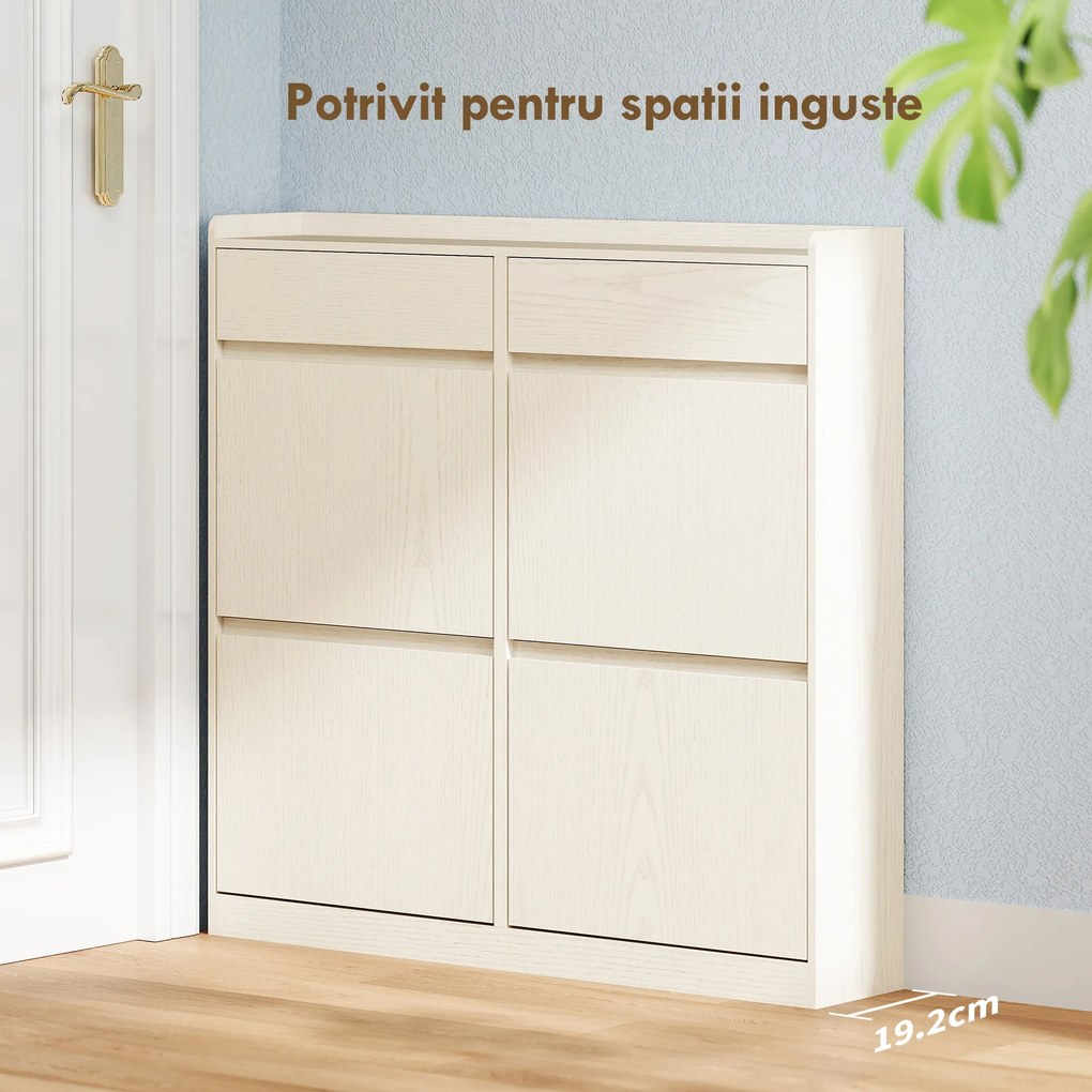 HOMCOM Dulap pentru Pantofi cu 4 Sertare Rabatabile și 2 Sertare Glisante Alb | Aosom Romania