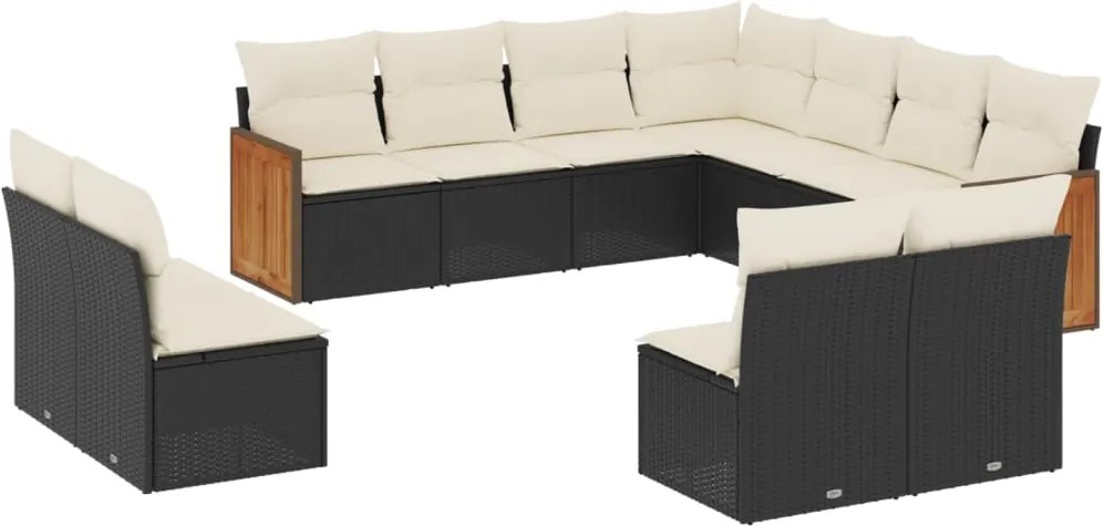 vidaXL Set canapele de grădină cu perne, 11 piese, negru, poliratan
