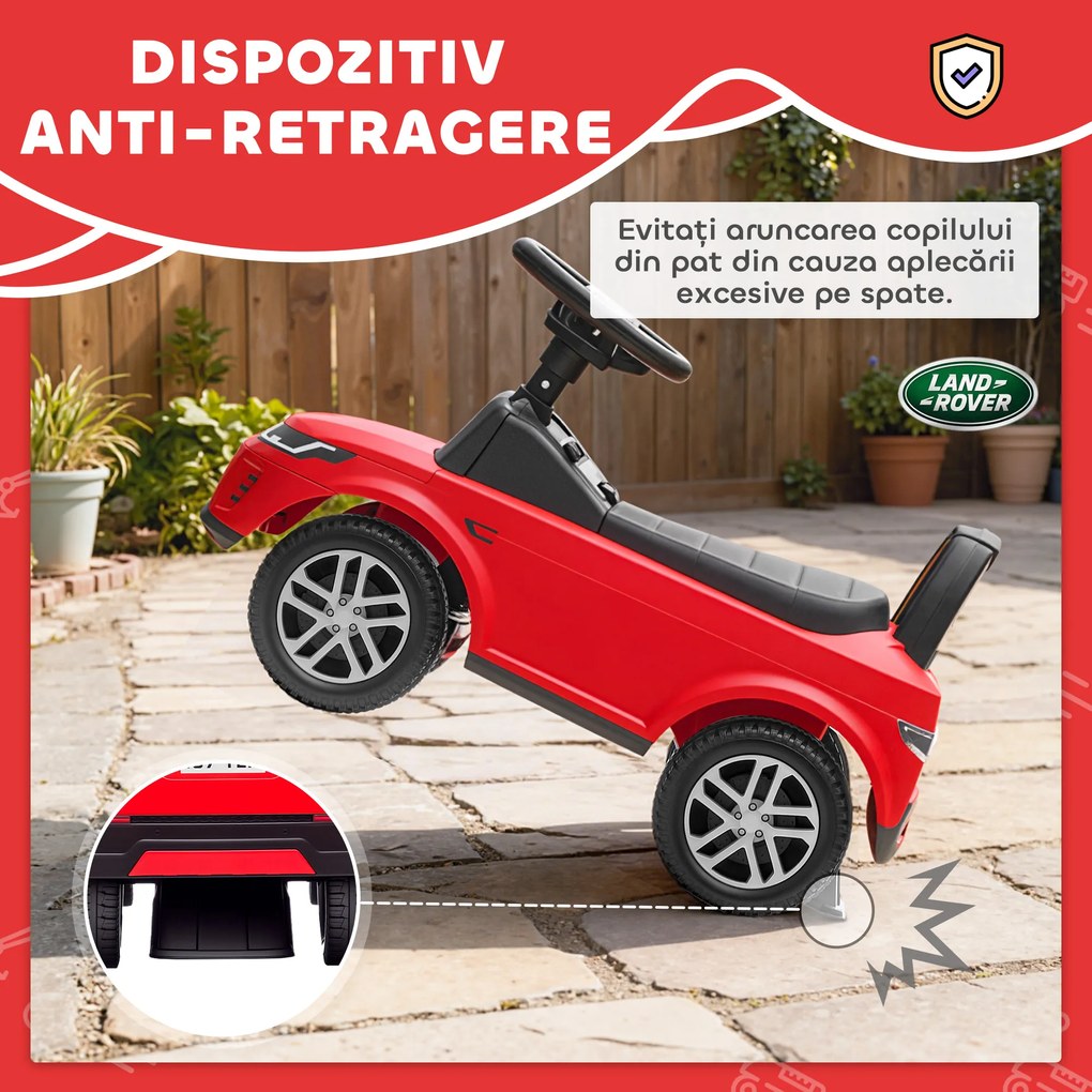 AIYAPLAY Mașinuță pentru Copii cu Licență Land Rover cu Claxon și Spațiu de Depozitare, 65,5x28x42 cm, Roșu | Aosom Romania