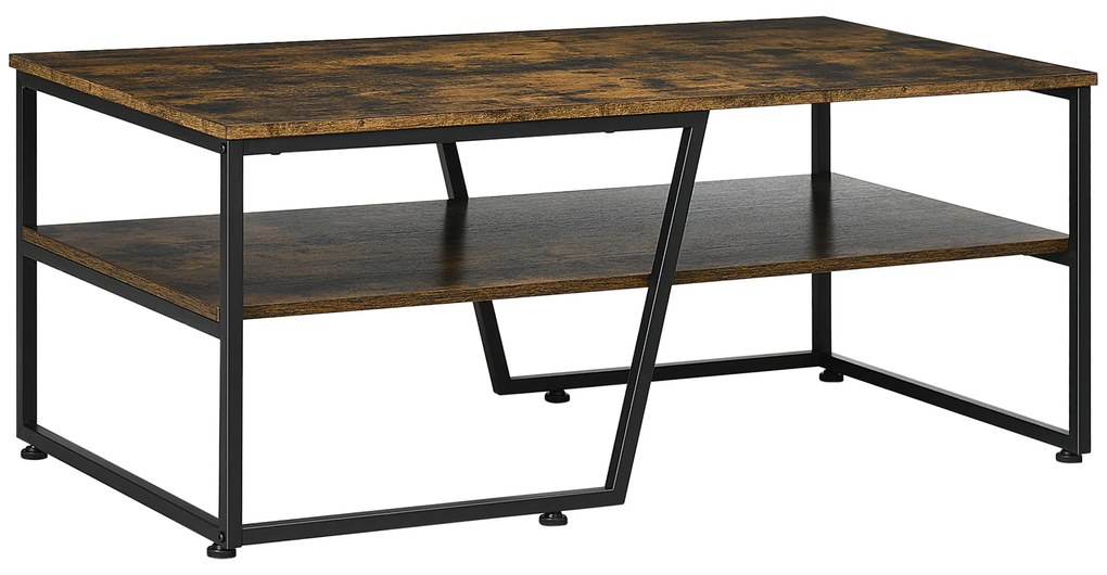 HOMCOM Masă de cafea rectangulară de stil industrial cu 1 blat și 1 raft de depozitare din metal 106 x 55 x 45 cm | Aosom Romania