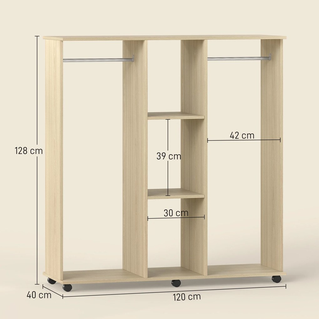 HOMCOM Dulap cu 5 Rafturi și 6 Roți, 120x40x128 cm, Negru | Aosom Romania