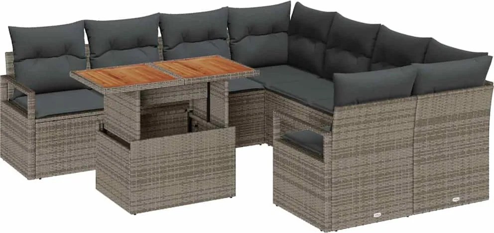 vidaXL Set de canapele pentru grădină 9 pcs Gri Rattan poli
