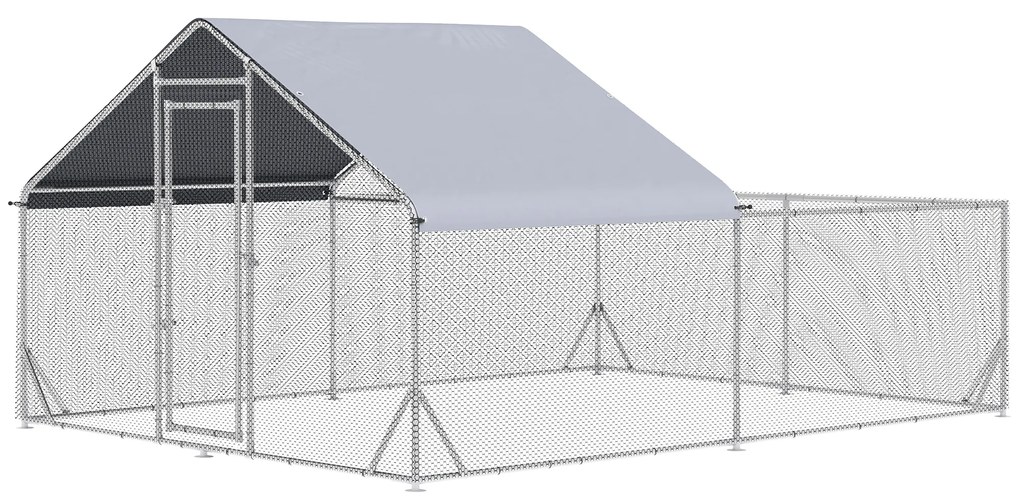 PawHut Grajd pentru pui cu excrocodil volieră exterior 12 m² - parc cu plasă dim. 4L x 3l x 2H m - spațiu acoperit - oțel galvanizat | Aosom Romania