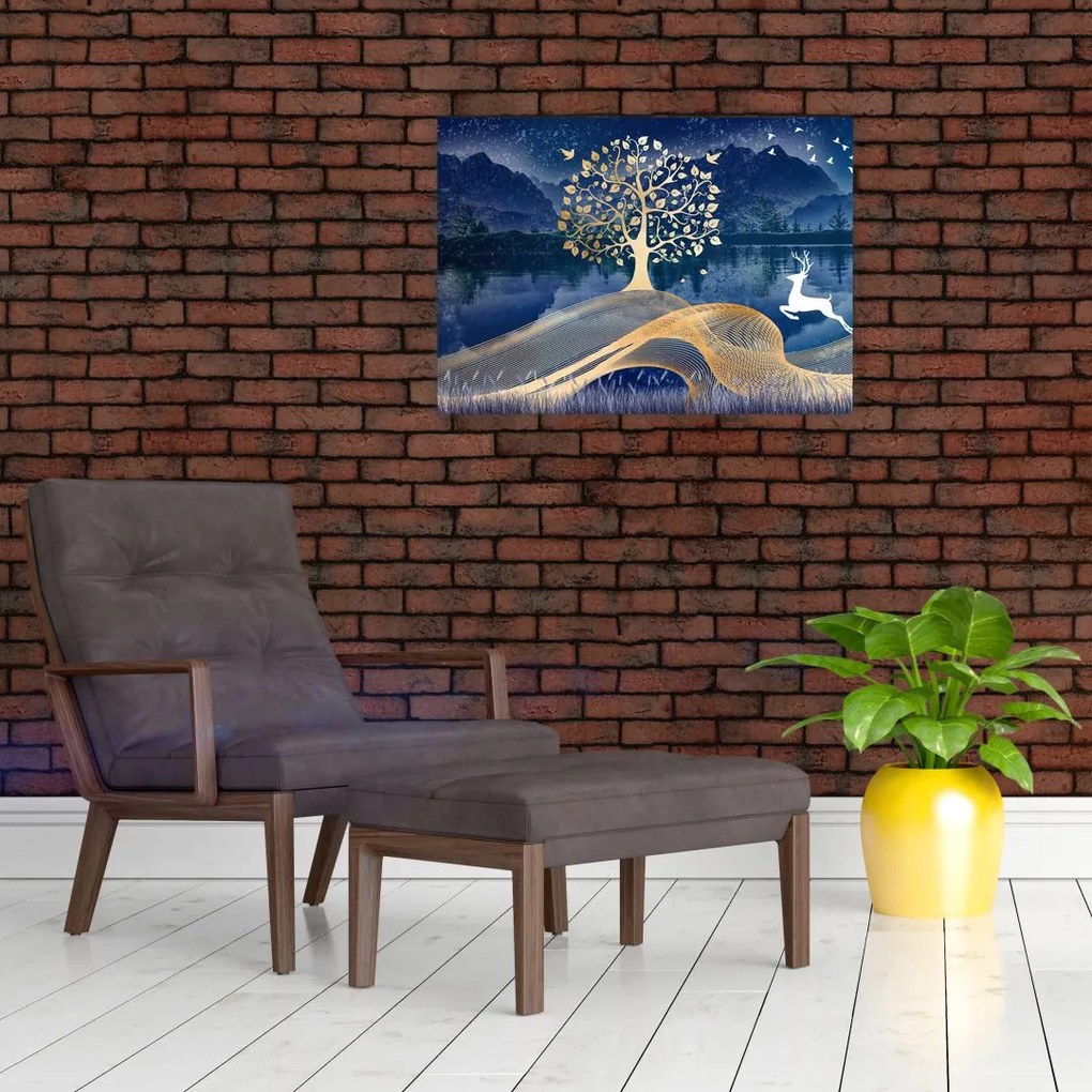 Tablou pe sticlă - Cerbi în luna plină (70x50 cm)