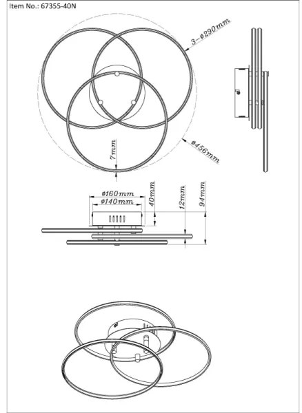 Plafonieră LED Globo 67355-40N KOMBOS 40W/230V d. 45,6 cm crom mat