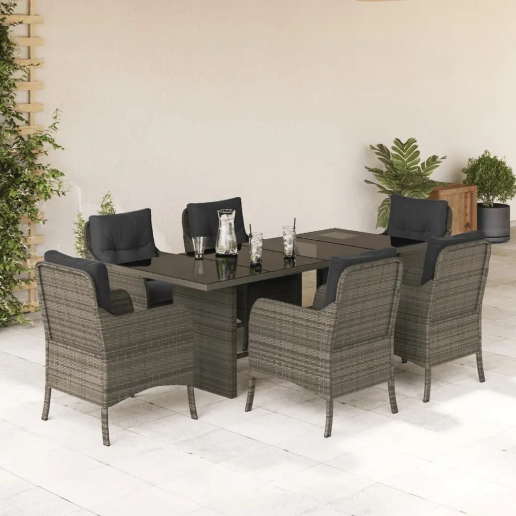 3211884 vidaXL Set mobilier de grădină cu perne, 7 piese, gri, poliratan