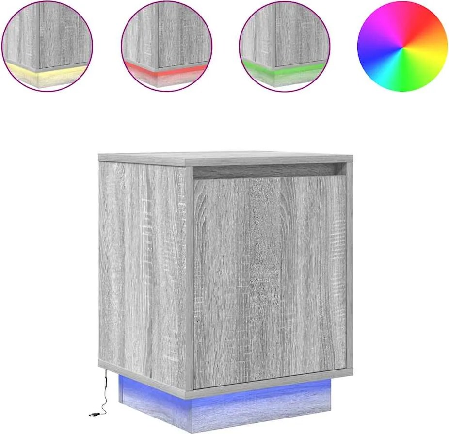 vidaXL Noptiere cu lumini LED 2 buc Gri Sonoma 38x34x50 cm