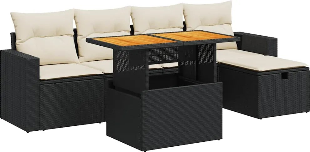 vidaXL Set mobilier grădină perne 6 piese negru poliratan/lemn acacia