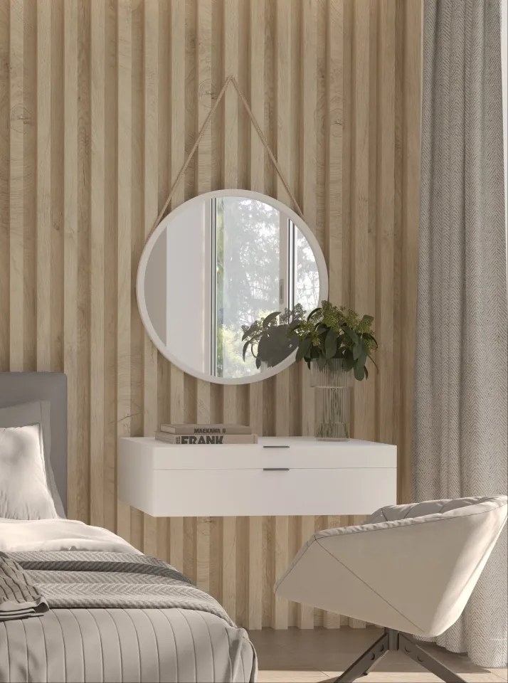 Oglindă Grace Round Mirror on a rope 60cm – Alb