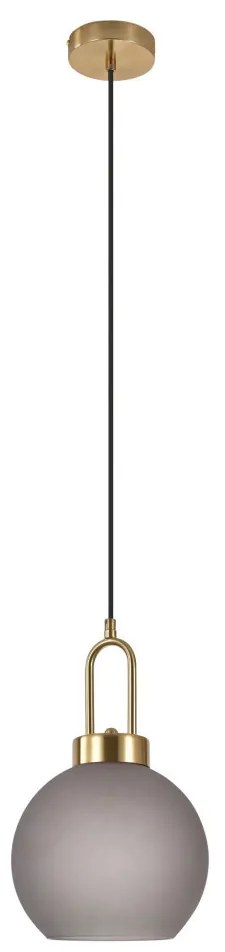 Lampă suspendată Luton, sticlă fumurie mată, soclu din cupru, sferică, 20 cm, cablu textil 150 cm