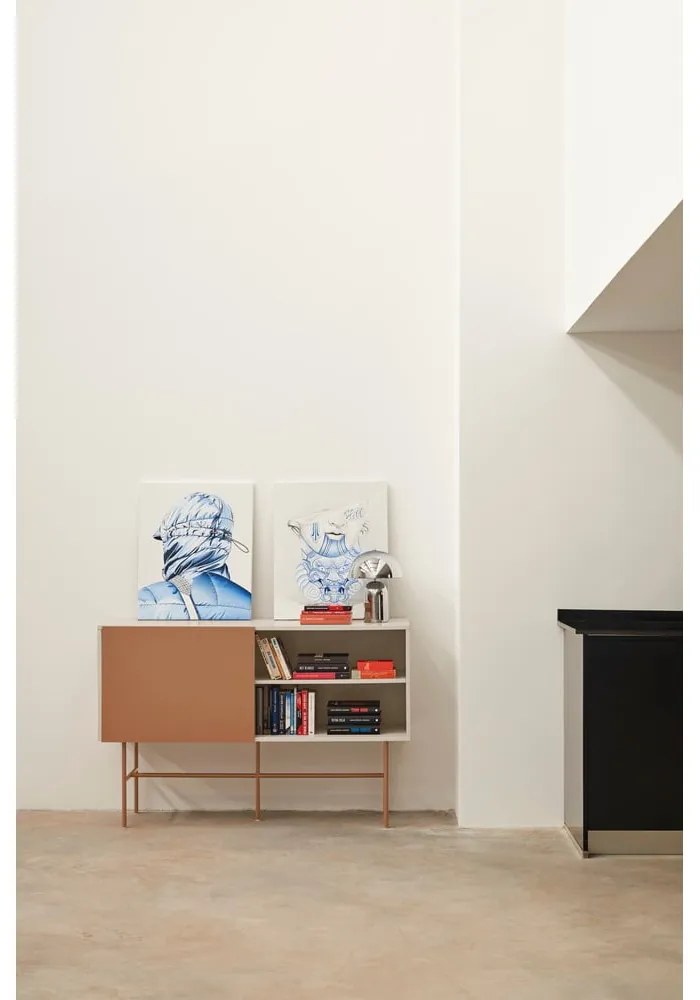 Comodă joasă cu ușă glisantă roșu cărămiziu-bej 140x91 cm Nube – Teulat