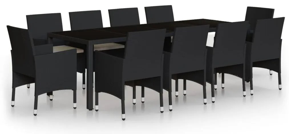 Set mobilier de gradina, 11 piese, negru, poliratan