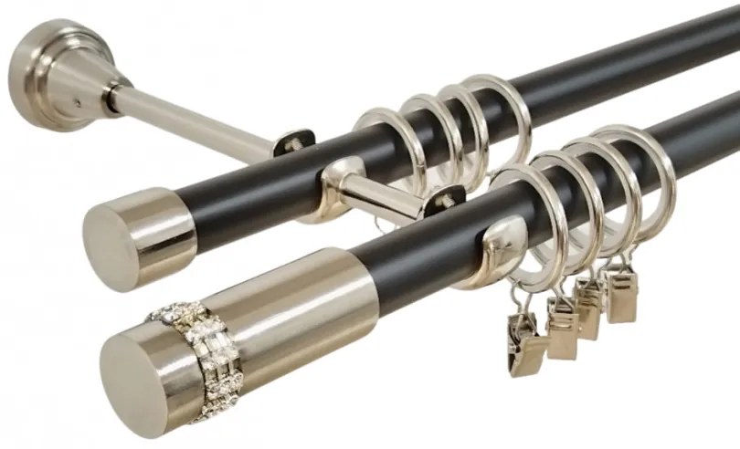 Galerie dubla duo xantos 19 mm negru inox (Alege marime: 280 cm)