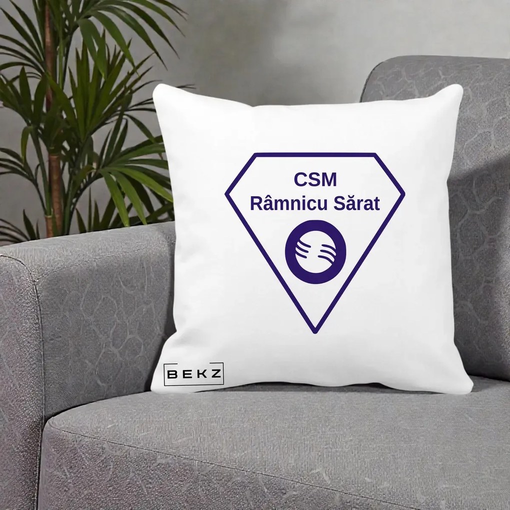 Perna Personalizata CSM Ramnicu Sarat Fotbal, 40x40 cm, Alba Mata, Husa Detasabila, Perna Inclusa, BEKZ®