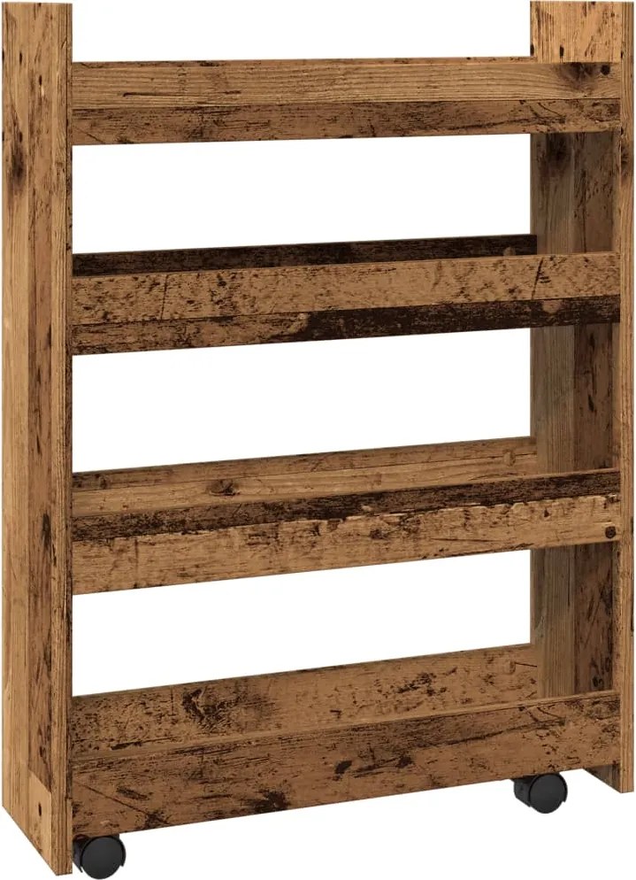 vidaXL Cărucior depozitare îngust 4 niveluri lemn vechi lemn prelucrat