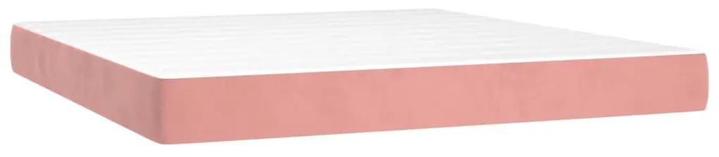 Pat continental cu saltea  LED, roz, 120x200 cm, catifea Roz, 160 x 200 cm, Benzi verticale