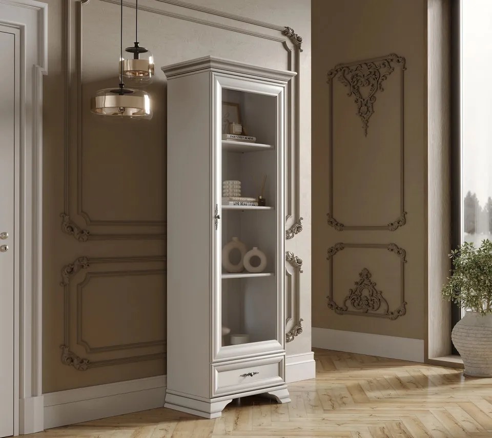 Vitrina Idento, 1 Usa 1 Sertar, H 210 CM, MDF Alb Alpin