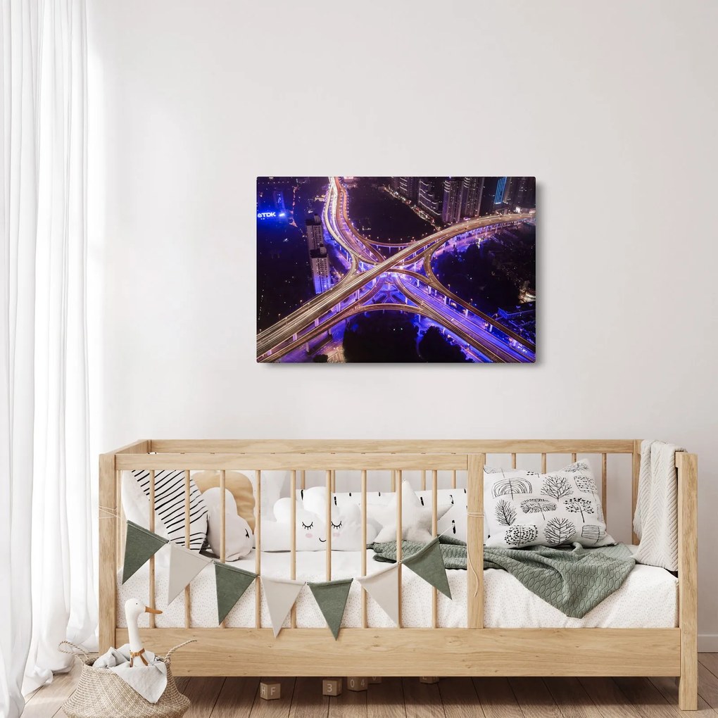 Tablou cu o interesecție mare noapte (90x60 cm)