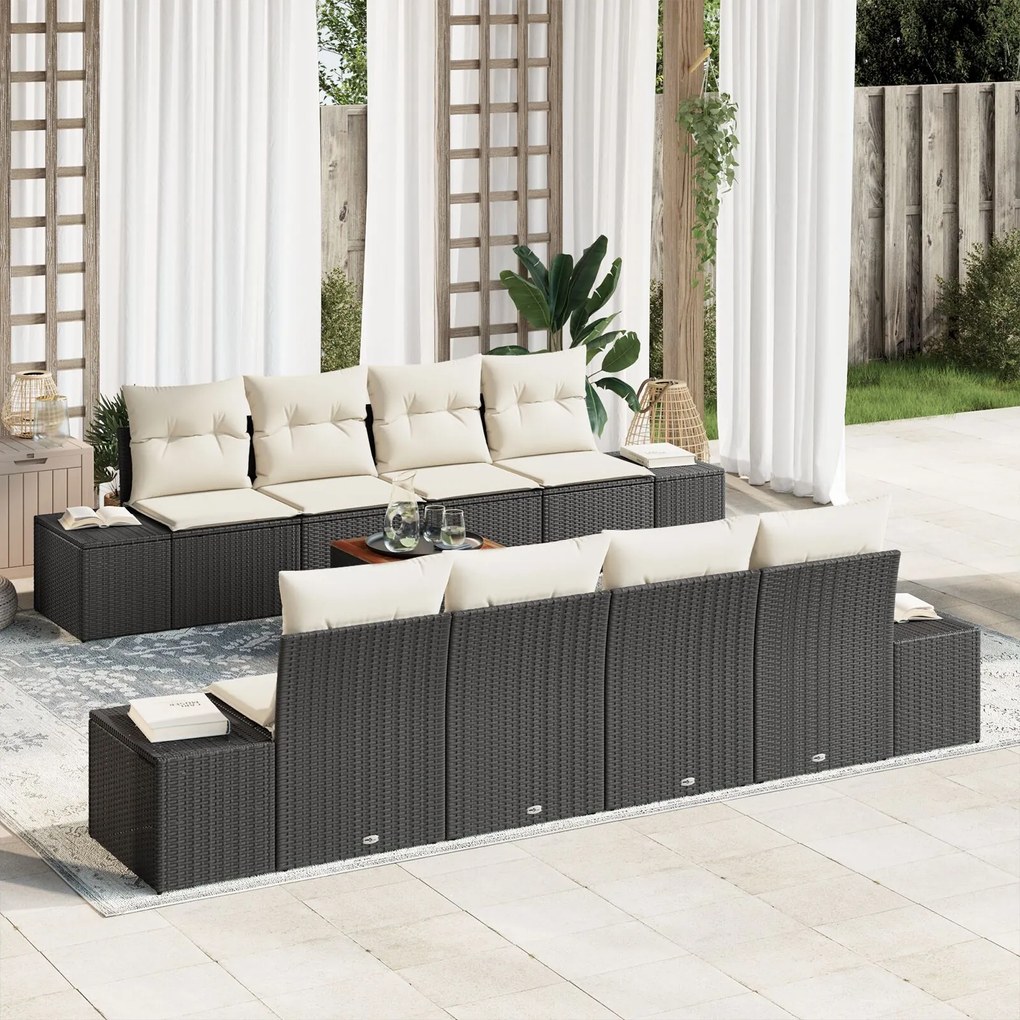 vidaXL Set de canapele pentru grădină cu pernă 9 pcs Negru Rattan poli