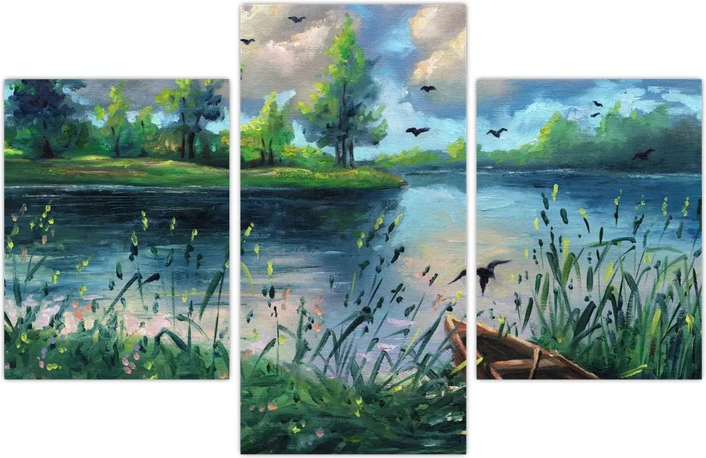 Tablou- Pictură în ulei, seară de vară lângă lac (90x60 cm)
