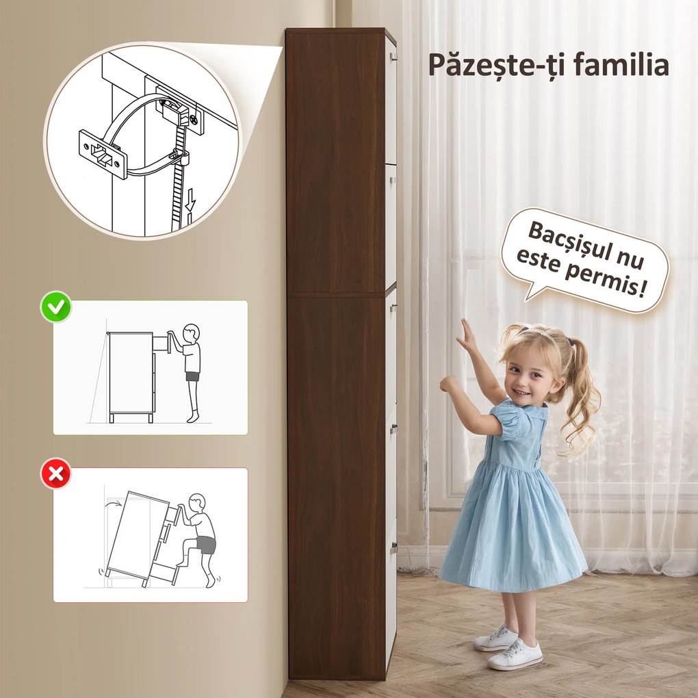 HOMCOM Dulap pentru Pantofi cu 5 Sertare pentru 30 Perechi de Pantofi,  60x28x189 cm, Maro | Aosom Romania