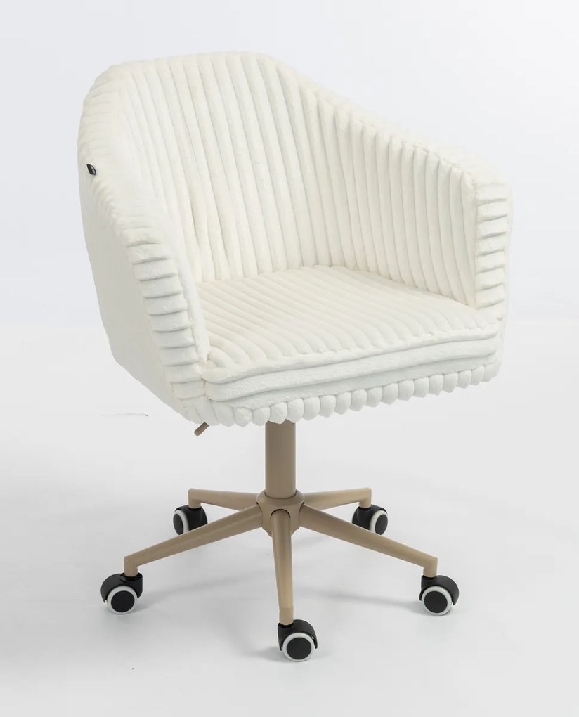 HR832K Scaun Alb Teddy Cord cu Bază Crem