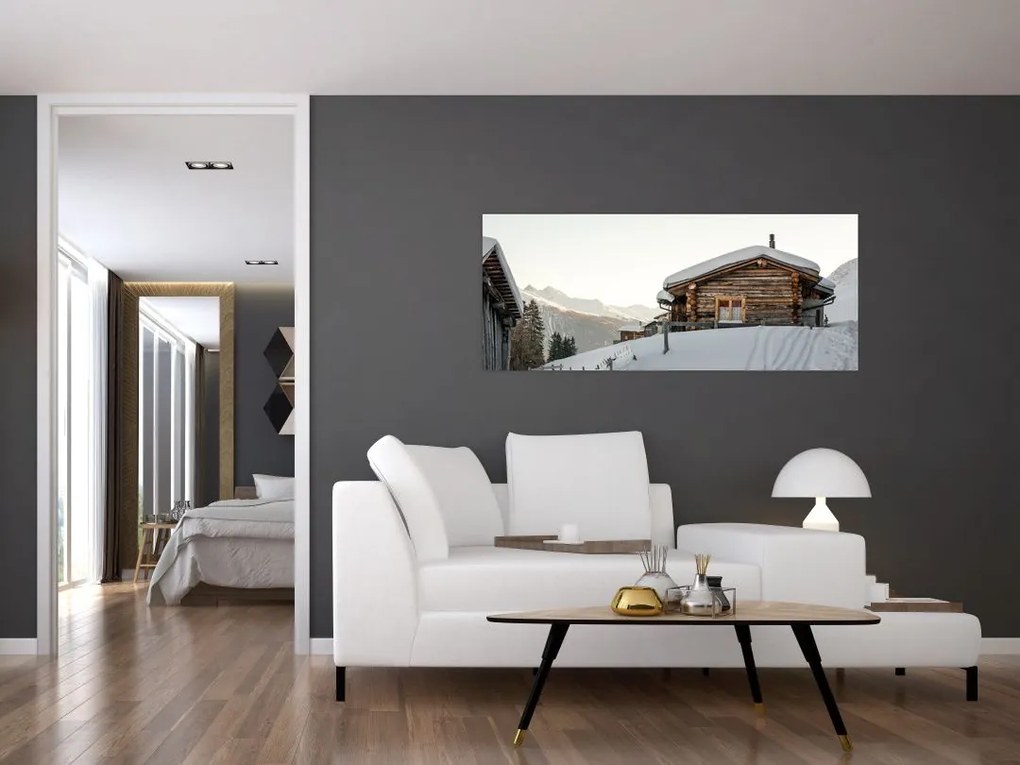 Tablou - cabana montană în zăpadă (120x50 cm)