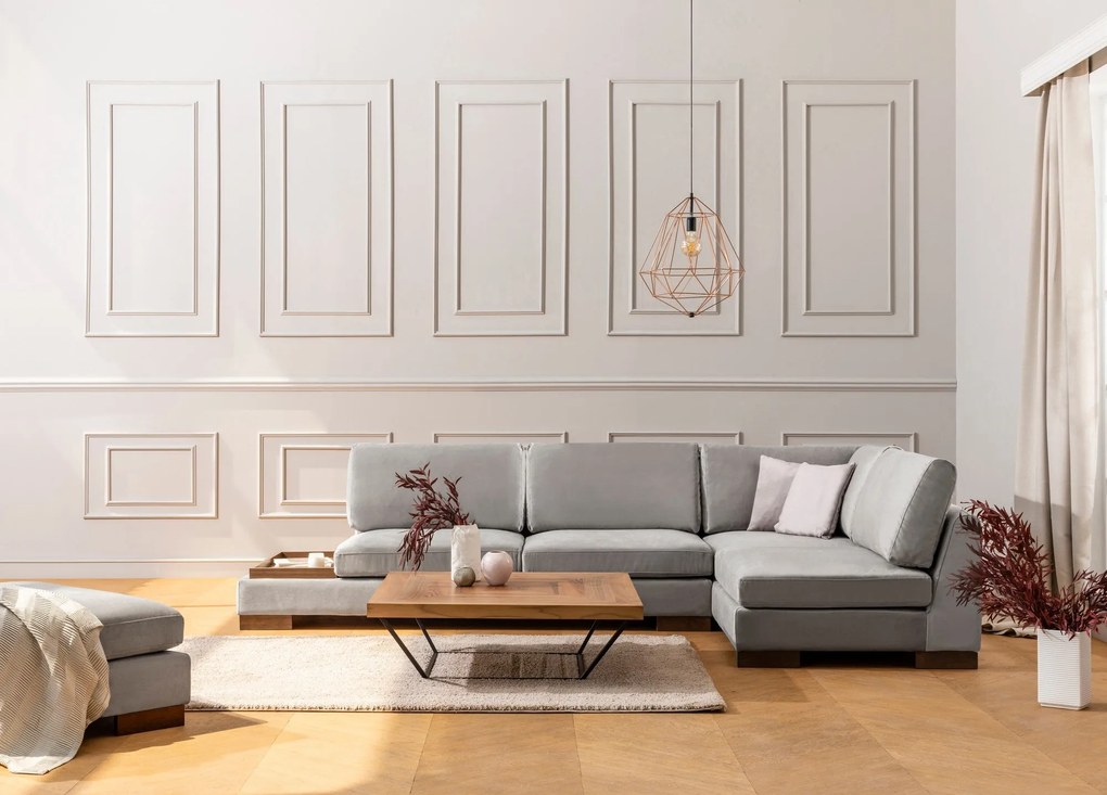 Canapea de colț Tulip Corner Right With Pouf - Light Grey