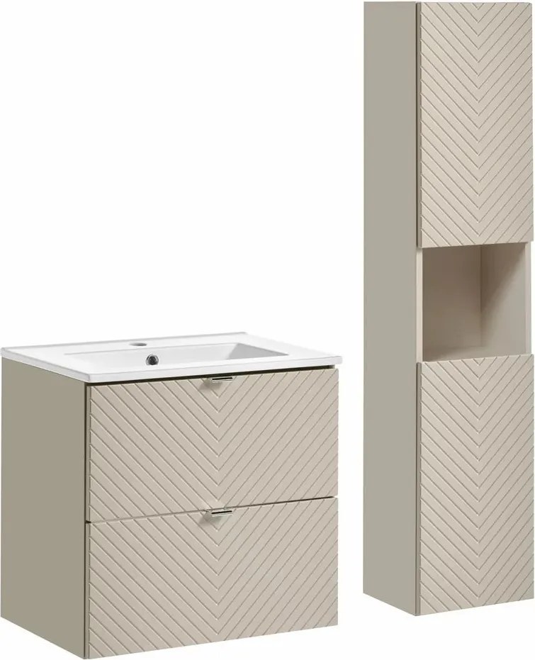 Set dulap baza suspendat 60 cm cu lavoar si dulap coloana Comad Viva bej cașmir mat